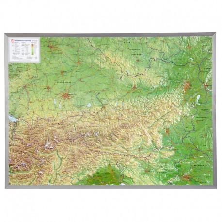 Georelief Harta magnetica Österreich klein, 3D Reliefkarte mit Kunststoffrahmen