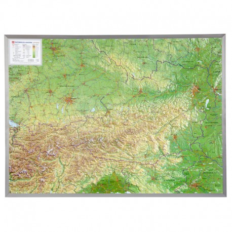 Georelief Harta mica in relief a Austriei, 3D, cu rama de plastic