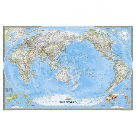  Harta politică a lumii centrată pe Pacific, laminată National Geographic 