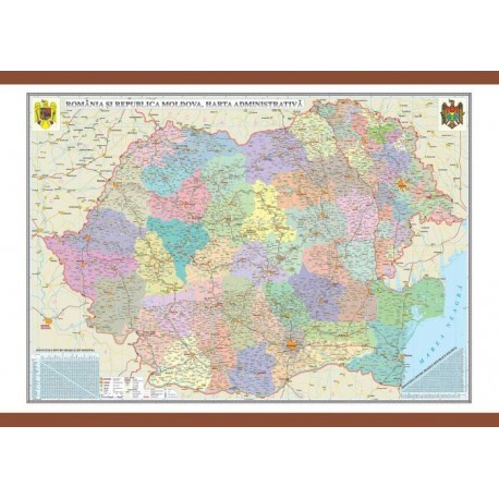Romania si Republica Moldova. Harta administrativa