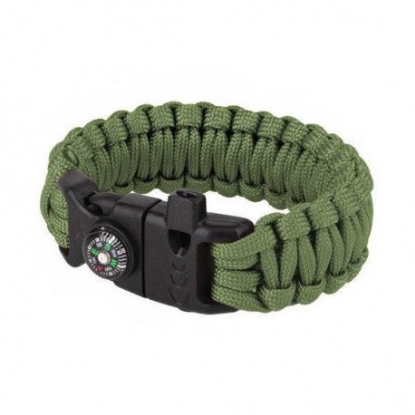 Bratara Survival Paracord cu busola, fluier si firestarter 8"