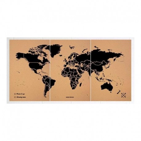 Harta lumii Miss Wood Woody Map Natural Cork XXXL black