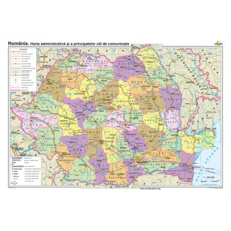 România. Harta administrativă şi a principalelor căi de comunicaţie 100x70 cm