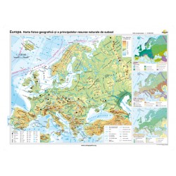 Europa. Harta fizico-geografica si a principalelor resurse naturale de subsol 140x100 cm