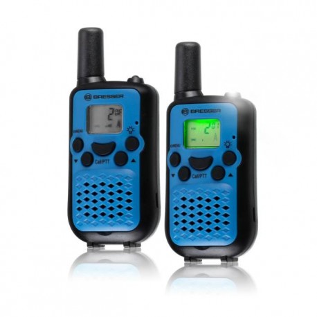 Set Walkie Talkie BRESSER JUNIOR 2 piese cu raza de actiune de pana la 6 km si mod free hand, albastru