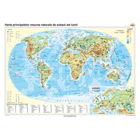 Harta principalelor resurse naturale de subsol ale lumii 100x70 cm
