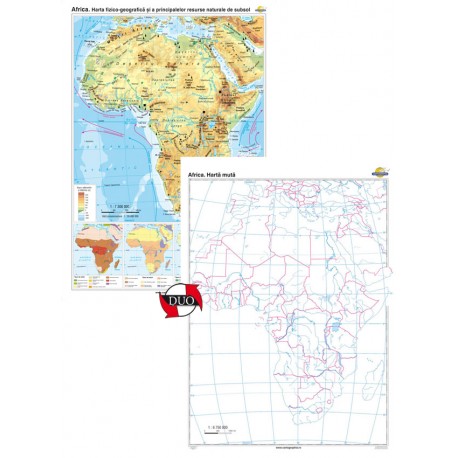 Africa. Harta fizico-geografică şi a principalelor resurse naturale de subsol – Duo 100x140 cm
