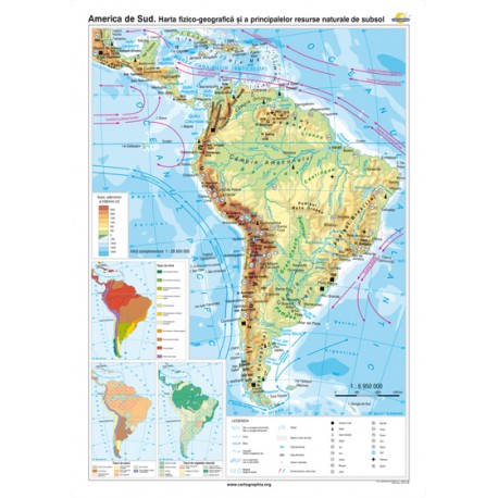 America de Sud. Harta fizico-geografică şi a principalelor resurse naturale de subsol 120X160 CM