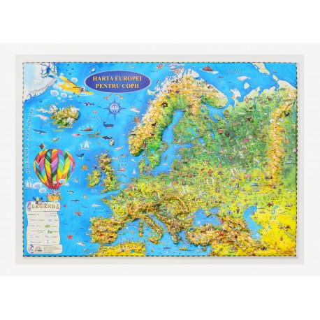 Harta Europei pentru copii (proiectie 3D), format A3, 450x330mm