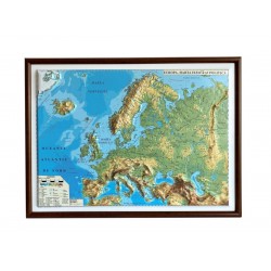 Europa. Harta fizica si politica (proiectie Mercator, 3D), format A3, 450x330mm, cu rama
