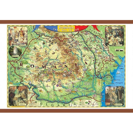 Romania - tara mea de dor (harta interactiva cu recunoastere vizuala), 1000x700mm, cu sipci