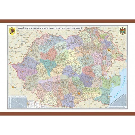 Romania si Republica Moldova. Harta administrativa (1600x1200 mm)