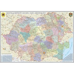 Romania si Republica Moldova.Harta administrativa (1400x1000mm), fara sipci