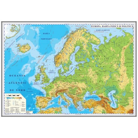Europa. Harta fizica si politica (700x500mm), fara sipci